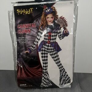 Italian Harlequin Jester Carnival Clown Costume Youth Size 14-16 Black & White